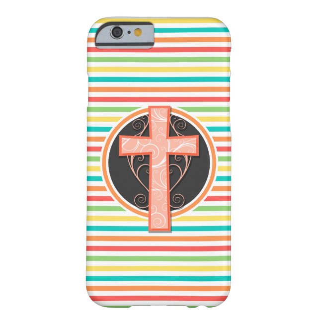 Coral Orange Cross; Bright Rainbow Stripes Case-Mate iPhone Case (Back)