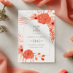 Coral Orange Floral Elegant Wedding Save The Date