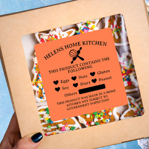 Coral Orange Food Allergy Alert Bakery Sticker