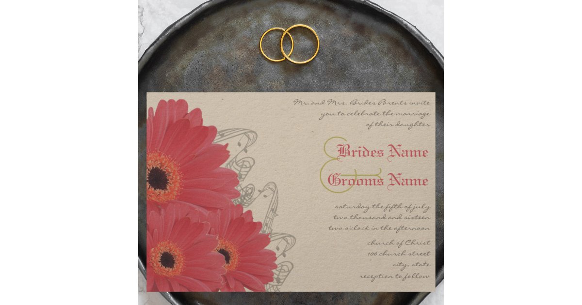 Coral & Orange Gerber Daisy Wedding Invitation | Zazzle