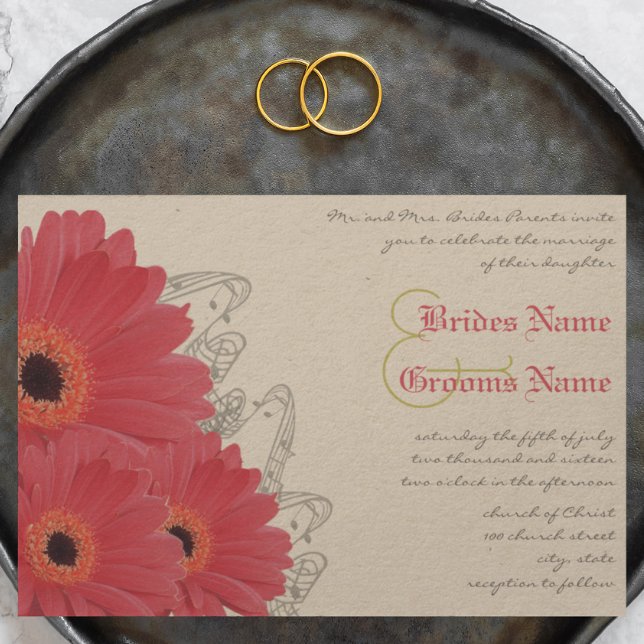 Coral & Orange Gerber Daisy Wedding Invitation (Creator Uploaded)