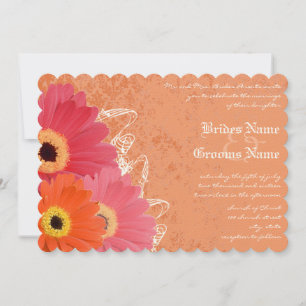 Coral & Orange Gerber Daisy Wedding Invitation