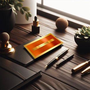 Coral Orange Gold Frame Metallic Minimal Business Card