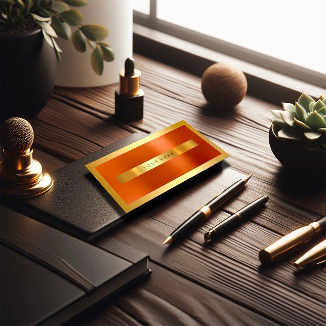 Coral Orange Gold Frame Metallic Minimal Business Card (Coral Orange Gold Frame Metallic Minimal Business Card)