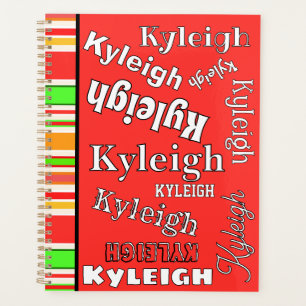 Coral Orange Green Gold White Stripes Personalised Planner