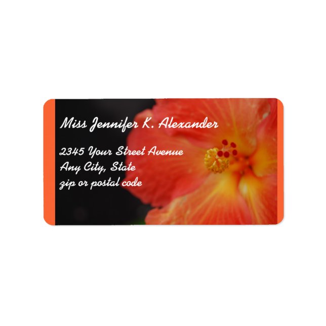 Coral Orange Hibiscus Flower Label (Front)