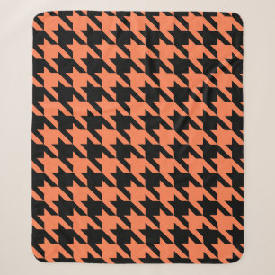 coral orange houndstooth halloween plaid sherpa blanket