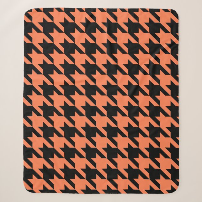 coral orange houndstooth halloween plaid sherpa blanket (Front)