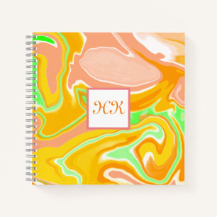 Coral, Orange, Lime Green Marble Sketchbook Notebook