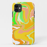 Coral, Orange, Lime Green Swirl Marble Fluid Art