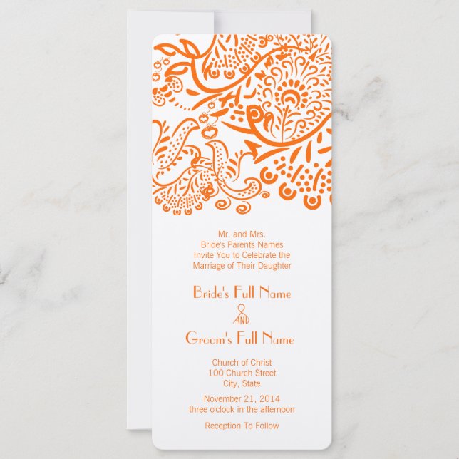 Coral Orange Love Birds Wedding Invitation (Front)