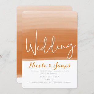 Coral Orange Melon Watercolor Modern Glam Wedding Invitation