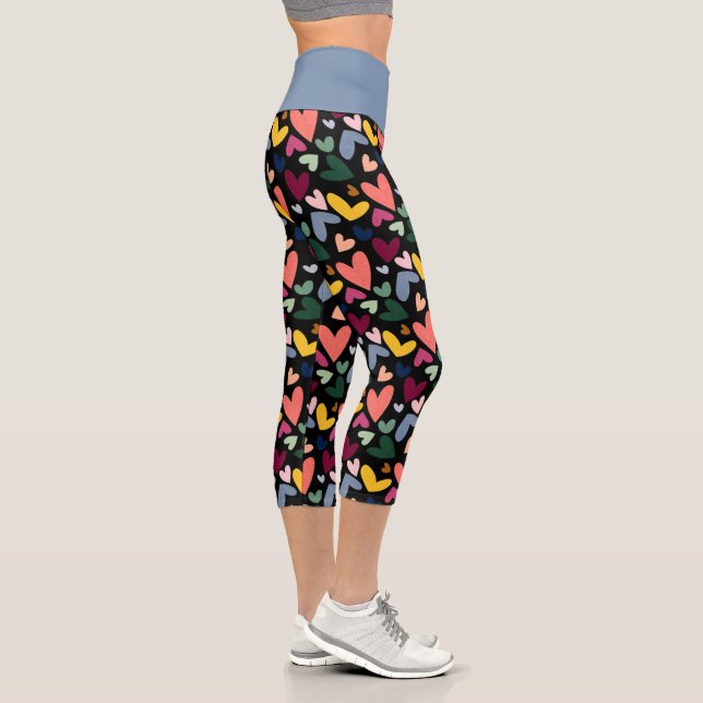 Coral Orange Mint Green Pink Blue Heart Pattern Capri Leggings (Right)