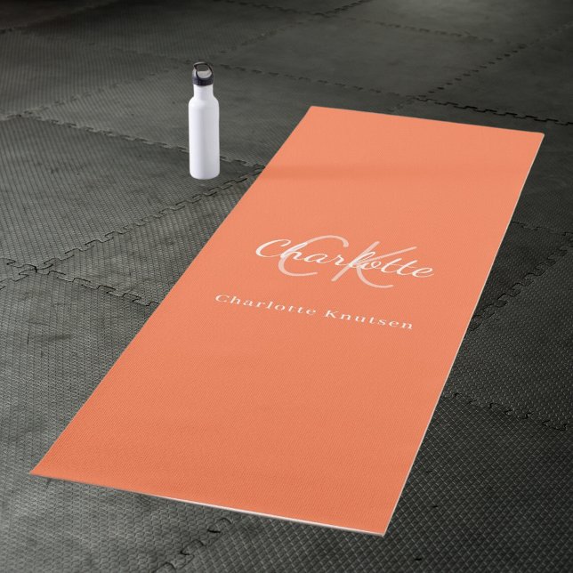 Coral orange monogram initials name yoga mat (Creator Uploaded)