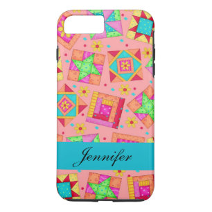 Coral Orange Patchwork Quilt Block Art Name iPhone 8 Plus/7 Plus Case