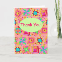 Coral Orange Patchwork Quilt Block Art Thank You