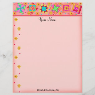 Coral Orange Patchwork Quilt Blocks Letterhead Template
