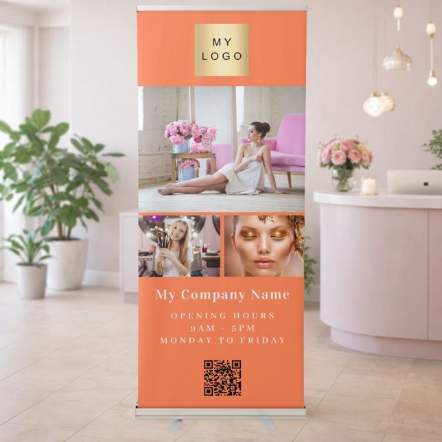 Coral orange photo QR code business logo Retractable Banner (Creator Uploaded)