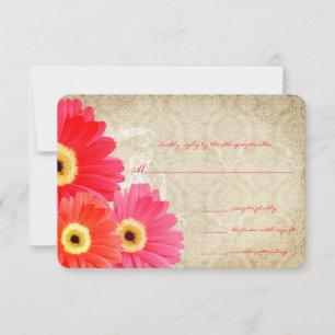 Coral Orange Pink Gerber Daisy Wedding Invitation