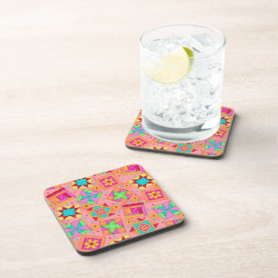 Coral Orange Quilt Block Art Coaster