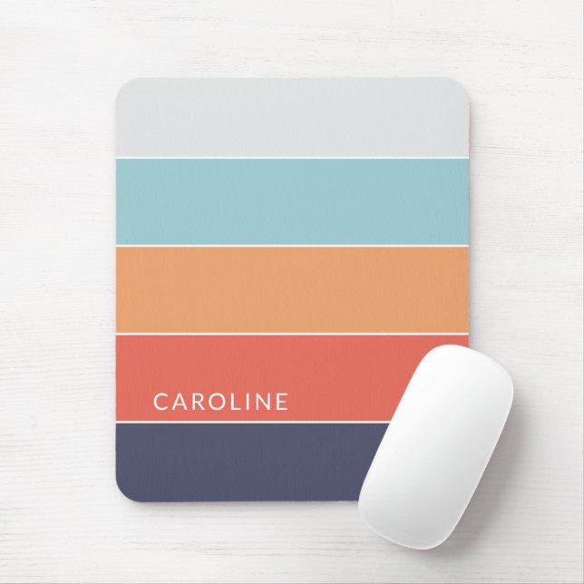 Coral Orange Red Dark Blue Seafoam Green Stripes Mouse Mat (With Mouse)