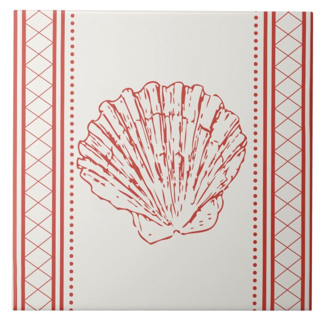 Coral Orange Scallop Sea Shell Coastal Tile (Front)
