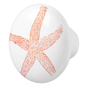 Coral Orange Starfish Beach White Nautical Decor Ceramic Knob