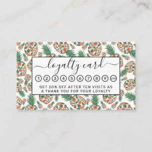 Coral Orange Watercolor Floral Pineapples Pattern Loyalty Card