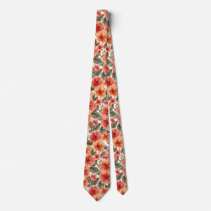 Coral orange watercolor floral summer pattern tie
