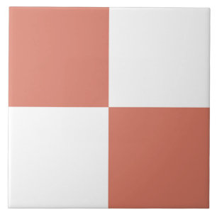 Coral Orange White Chequered Pattern Tile