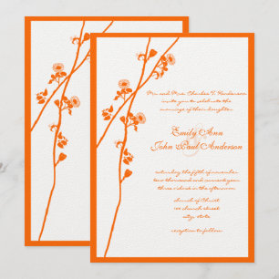 Coral Orange Wildflower Branch Floral Wedding Invitation