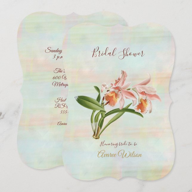  Coral Orchid Bridal  Shower  Invitation (Front/Back)