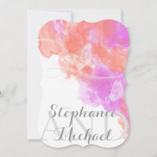 Coral Orchid Watercolor Butterfly Bliss Wedding Invitation