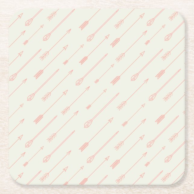 Coral Outlined Arrows Pattern Square Paper Coaster (Front)
