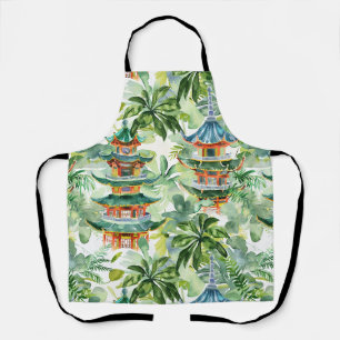 Coral Pagoda Cottage Garden Watercolor Apron