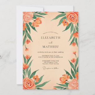 Coral Painted Blossom Wedding Invitation