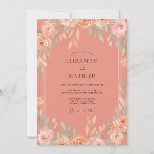 Coral Painted Peony Wedding Invitation