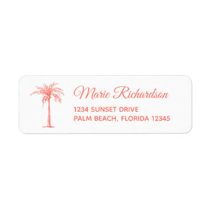 Coral Palm Tree Beach Wedding Return Address