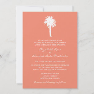 Coral Palm Tree Destination Wedding Invitation