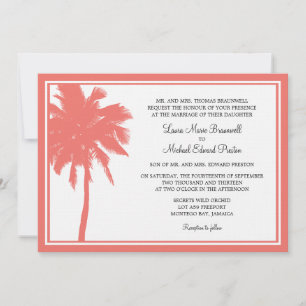 Coral Palm Tree Tropical Wedding Invitation