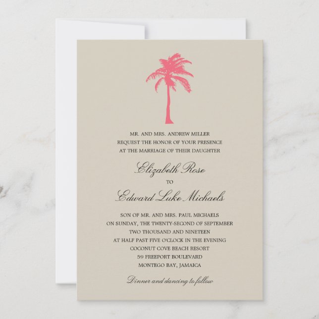 Coral Palm Tree | Wedding Invitation (Front)