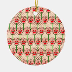 Coral pansies - retro wallpaper pattern ceramic tree decoration