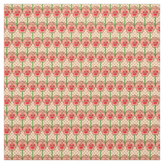 Coral pansies - retro wallpaper pattern fabric (Swatch)
