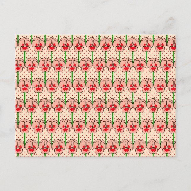 Coral pansies - retro wallpaper pattern postcard (Front)