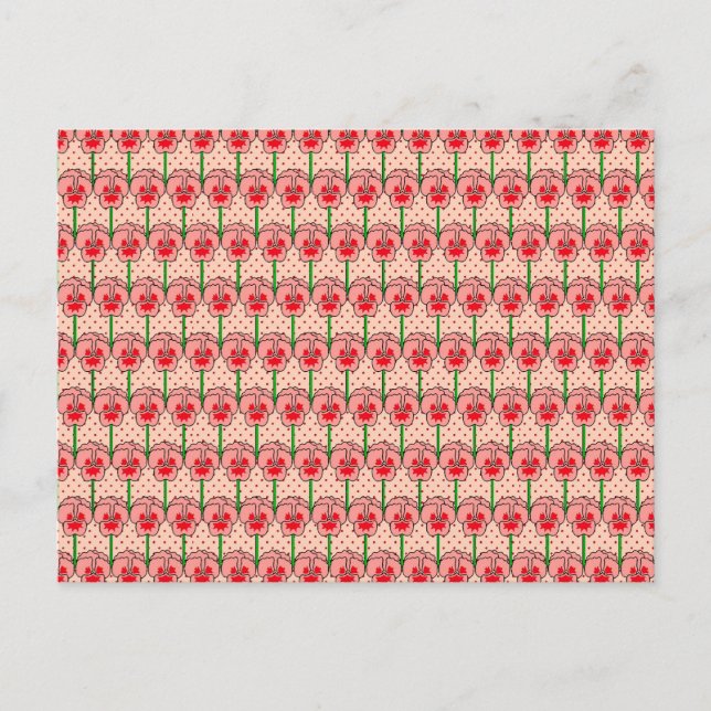 Coral pansies - retro wallpaper pattern postcard (Front)
