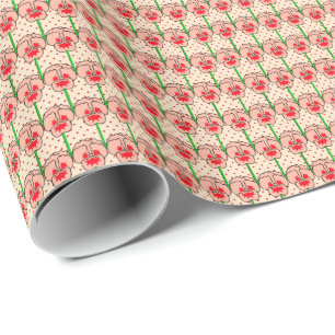 Coral pansies - retro wallpaper pattern wrapping paper
