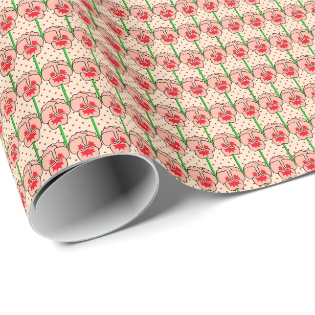 Coral pansies - retro wallpaper pattern wrapping paper (Roll Corner)