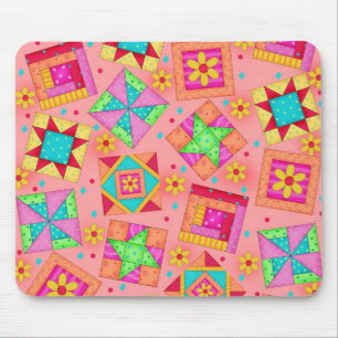 Coral Patchwork Blocks Mousepad