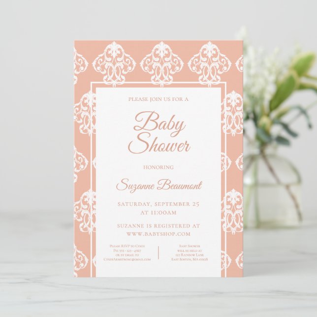 Coral Pattern Baby Shower Invitation (Standing Front)
