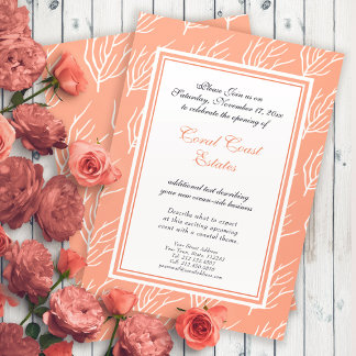 Coral Pattern Custom Colours Elegant Coastal Event Invitation